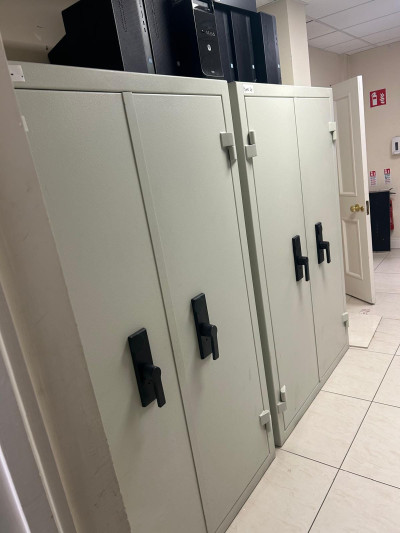 Two fire resisting double door safes installed by Trustee Safes, Ireland, in legal office Co. Dublin to protect important documents from fire. Two fire resisting double door safes installed by Trustee Safes, Ireland, in legal office Co. Dublin to protect important documents from fire.